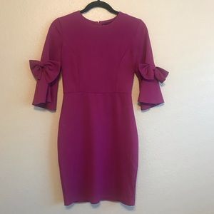 Purple Mini Sheath Dress | 3/4 Bell Sleeve w/ Bows